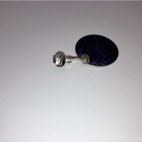 Purple Round Marble Clip-On Earrings Vintage! - Picture 4 of 11